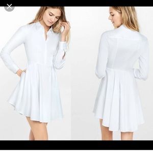 high low white pleated shirt dress, with pockets